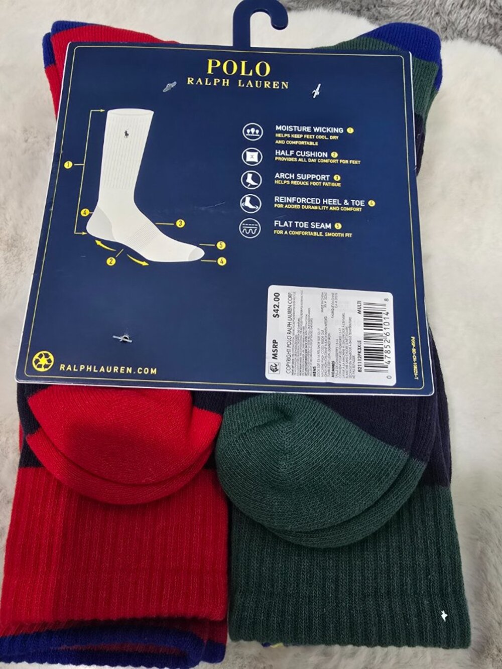 Polo Ralph Lauren Half Cushion 6 Pairs Performance Crew Socks Multi Style - Picture 2 of 3